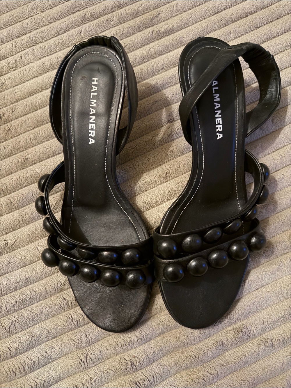 Halmanera Women’s Black Beaded Strap Heeled Sandals